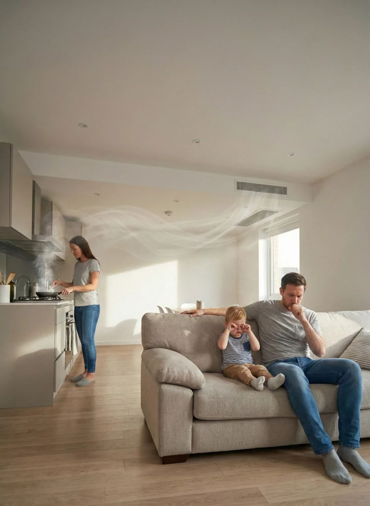 Family dealing with cooking smell
